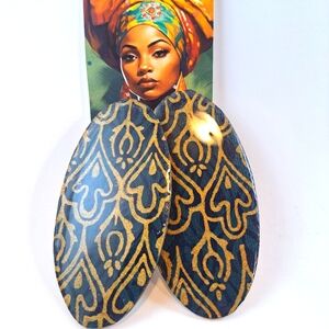 Navy Blue  and Gold  Oval Earrings